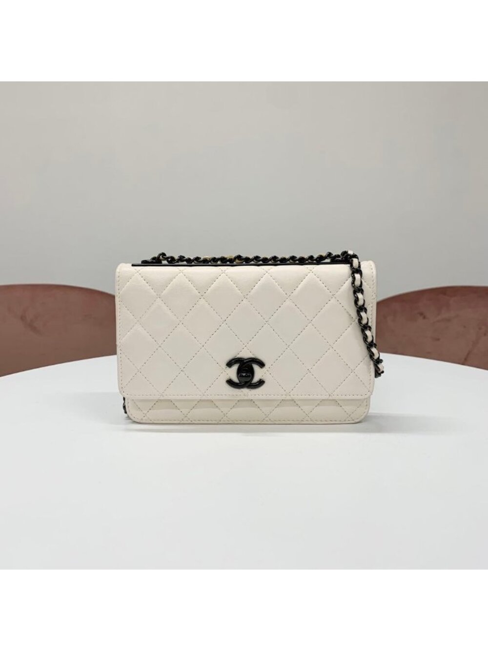 Chanel Lambskin Turnlock Shoulder Bag Chain Wallet